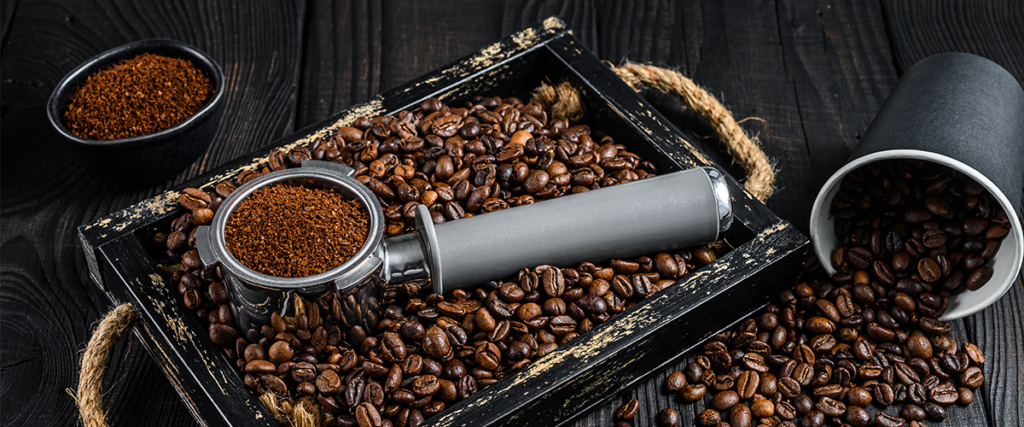 Coffee Beans In A Wooden Tray