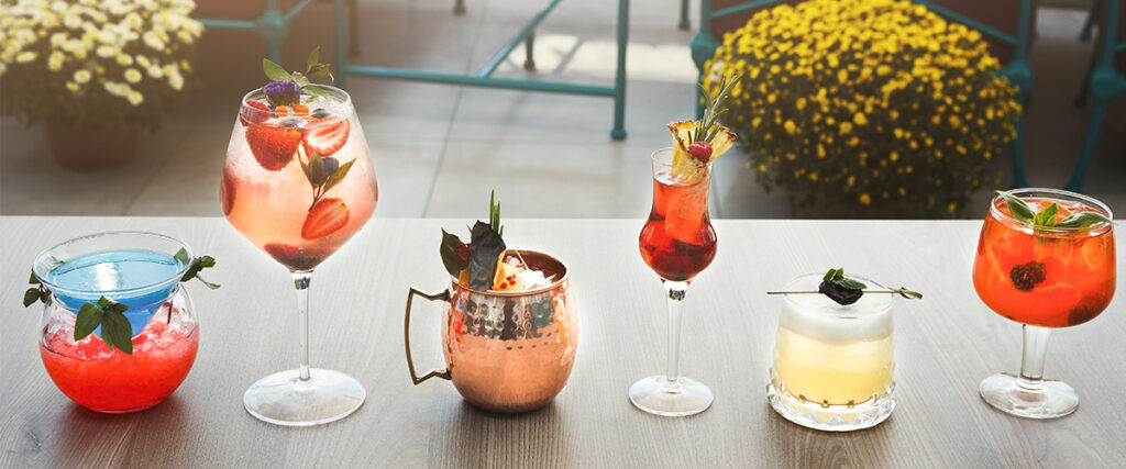 Fancy Tropical Drinks On A Table