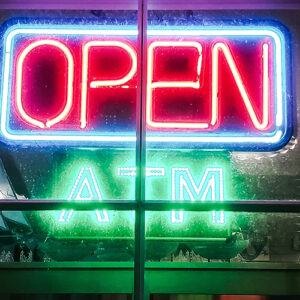 Open Sign In A Retail Store Window