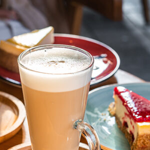 Tall Coffees And Pie At A Cafe