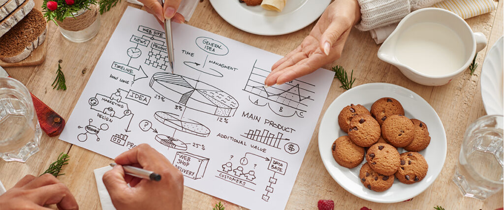 Table With Business Plans And Cookies